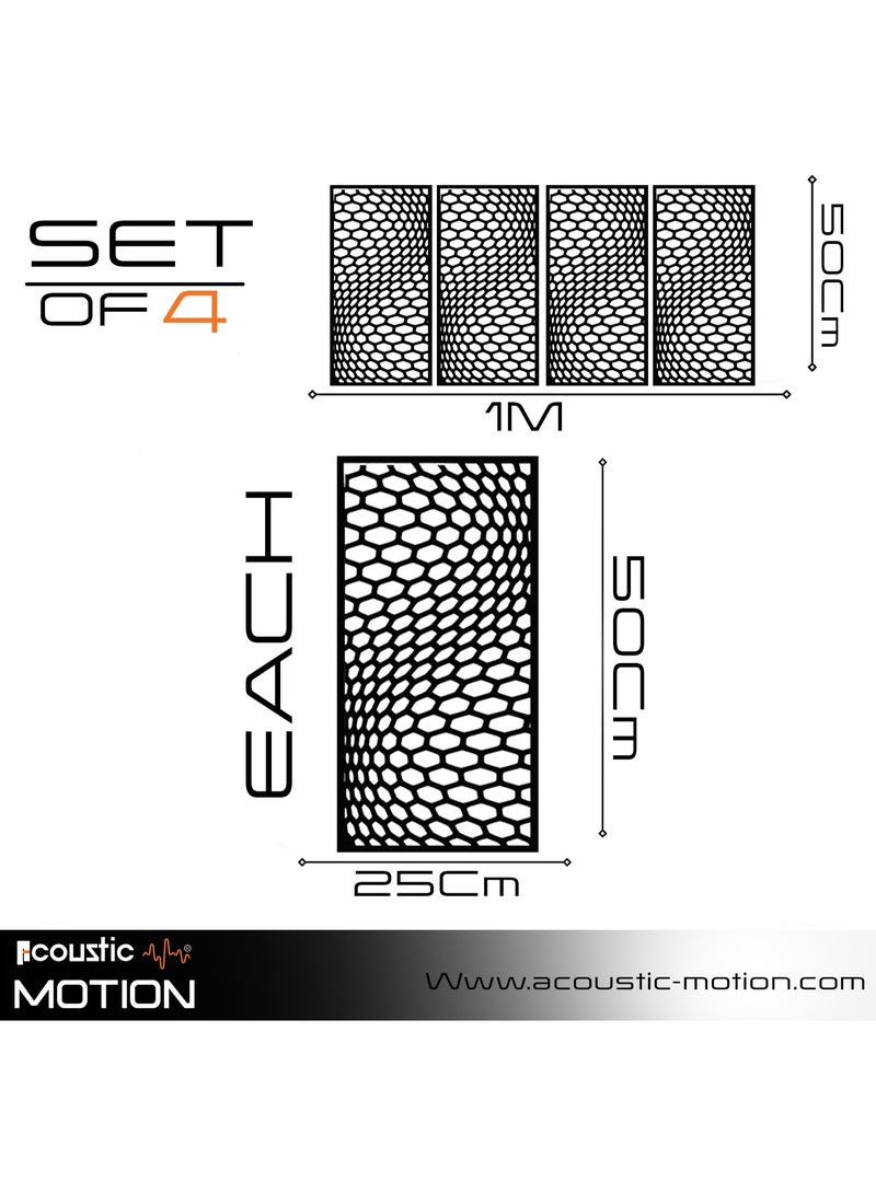 أكويستك موشان لوحات ديكور فنية جدارية خشبية من ACOUSTIC MOTION®، تصميم HIVORA مع شريط لاصق مزدوج الوجه، معلق على الحائط باللون الأسود الحديث للمنزل وغرفة المعيشة وغرفة النوم والمكتب والفندق، 25 × 50 × 0.5 سم، مجموعة مكونة من 4 قطع - Image 3
